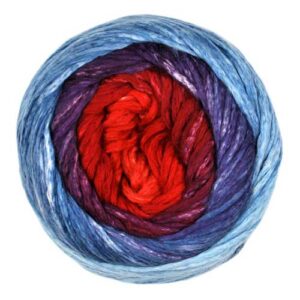 Top view of cake of Cumulus Rainbow yarn in colorway 207 - Icelandic Volcano