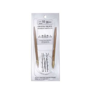 A size 10, 26 inch bamboo circular needle in its silver packaging