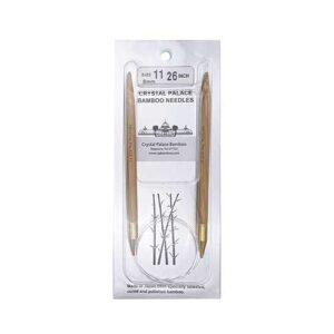 A size 11, 26 inch bamboo circular needle in its silver packaging