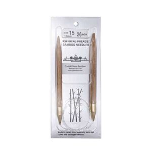 A size 15, 26 inch bamboo circular needle in its silver packaging