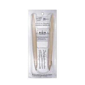 A size 17, 26 inch bamboo circular needle in its silver packaging