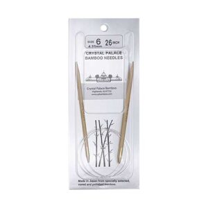 A size 6, 26 inch bamboo circular needle in its silver packaging