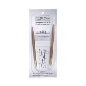 A size 10.5, 35 inch bamboo circular needle in its silver packaging