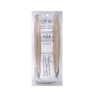 A size 19, 35 inch bamboo circular needle in its silver packaging