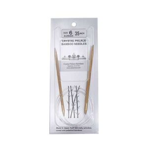 A size 6, 35 inch bamboo circular needle in its silver packaging