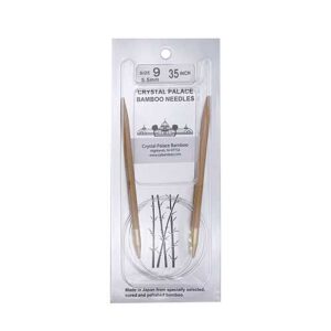 A size 9, 35 inch bamboo circular needle in its silver packaging