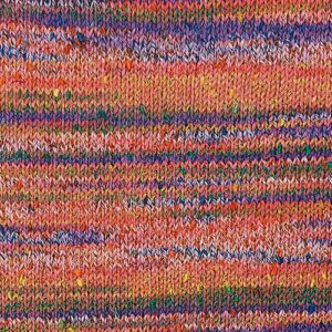 Knitted swatch of Summer Sesame yarn in colorway 5236 - Coral