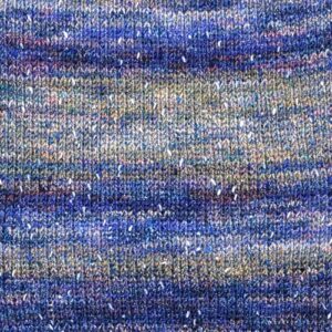 Swatch of Sesame yarn in Blue Poppy colorway