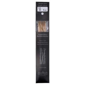 Size 8, 8 inch bamboo double point needles in black packaging